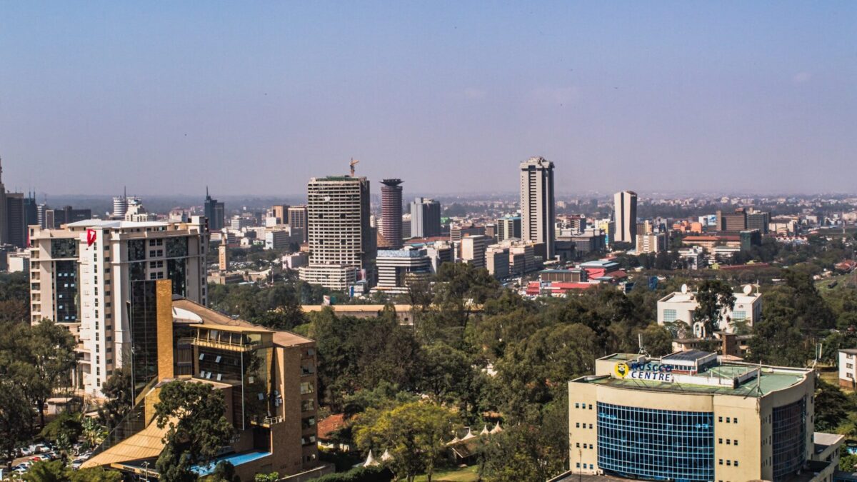 Aerial daytime view of the Nairobi city skyline, Kenya