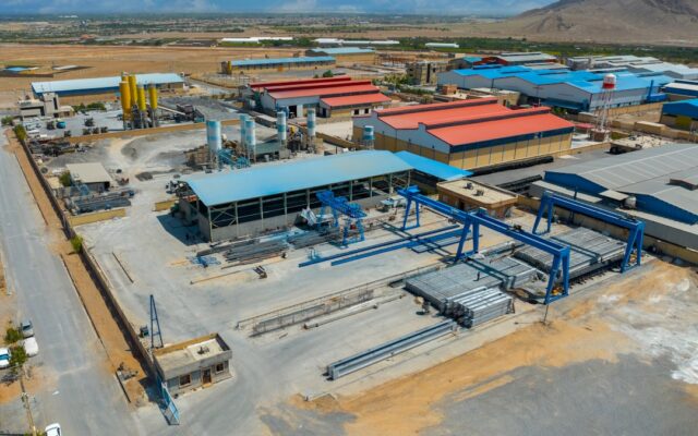 Aerial view of an industrial park with factory buildings