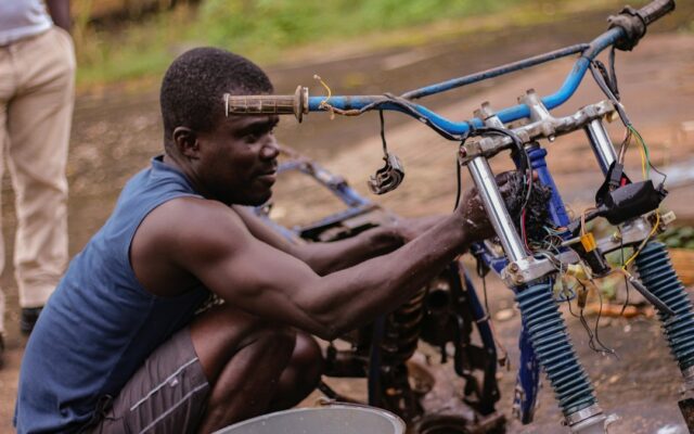 Technician repairing electronic equipment