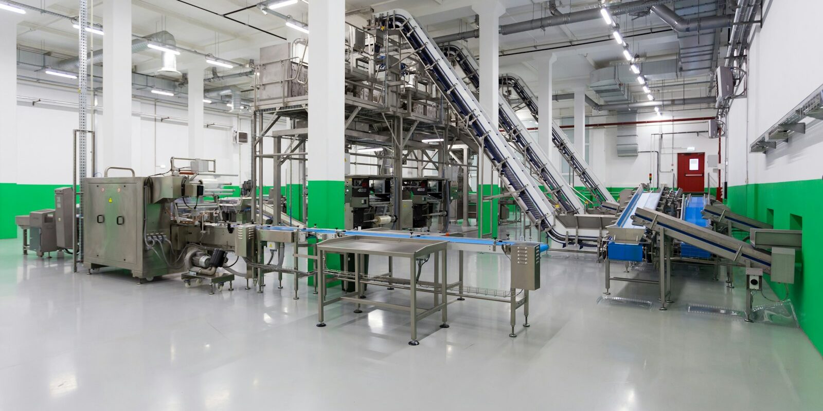 Interior of a modern soft drinks manufacturing and packaging factory floor