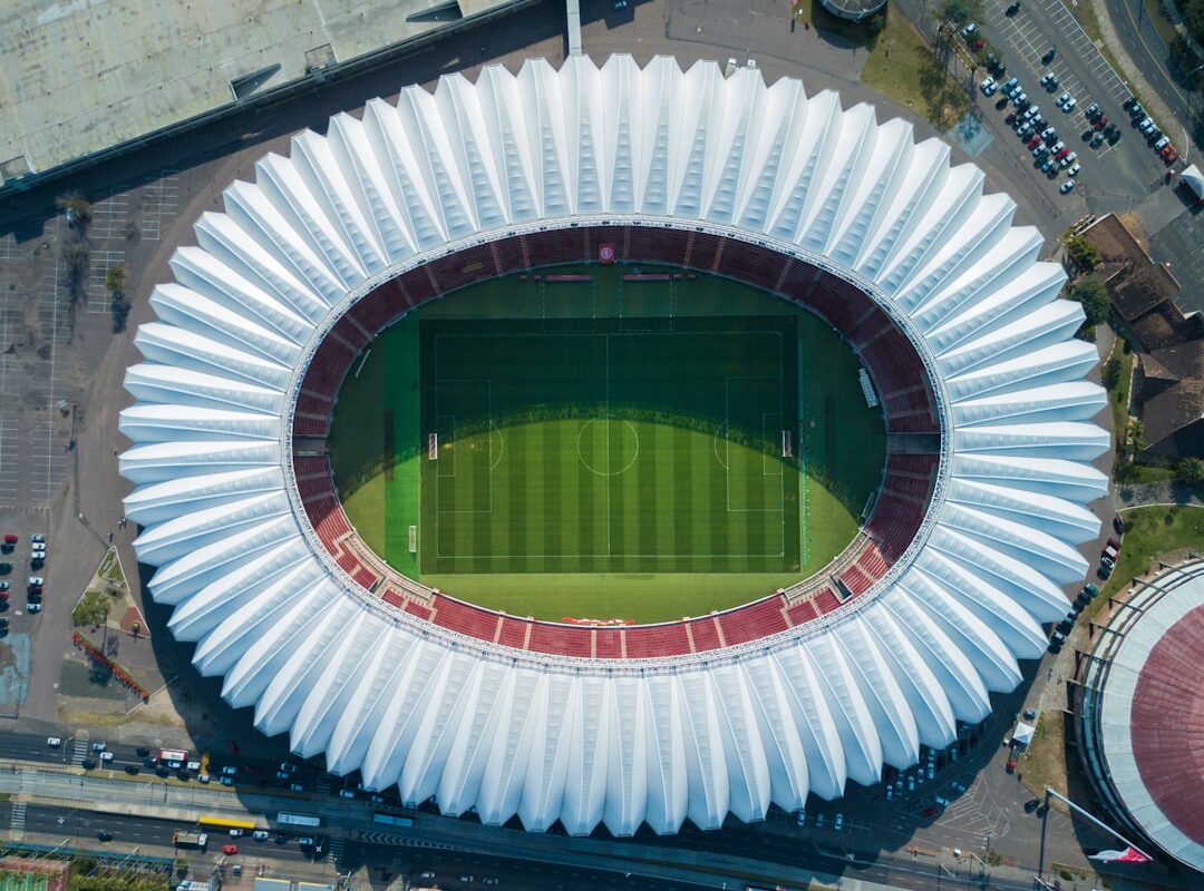 Aerial view of a football stadium representing stadia licensing and safety standards in Kenya
