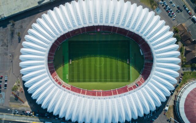 Aerial view of a football stadium representing stadia licensing and safety standards in Kenya