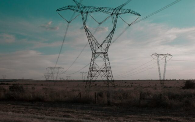 High-voltage electricity transmission towers carrying power across the grid to connect large loads such as data centres in Kenya