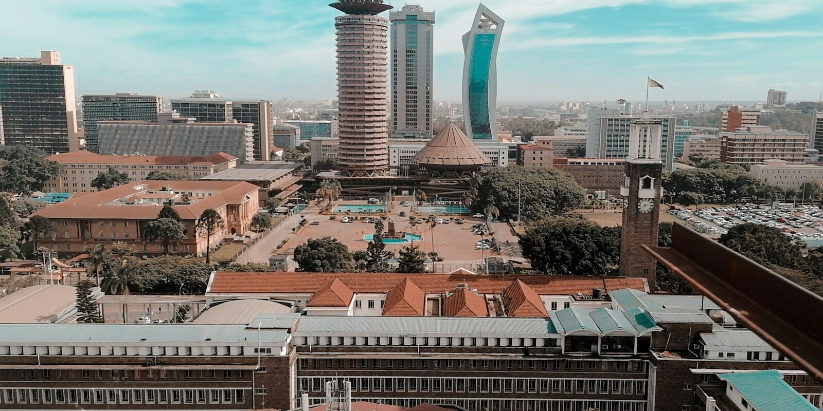 Nairobi city centre and office towers viewed from above on a clear day