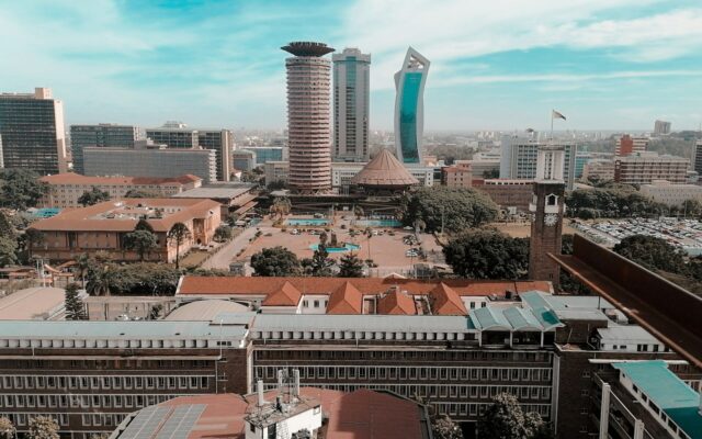 Nairobi city centre and office towers viewed from above on a clear day